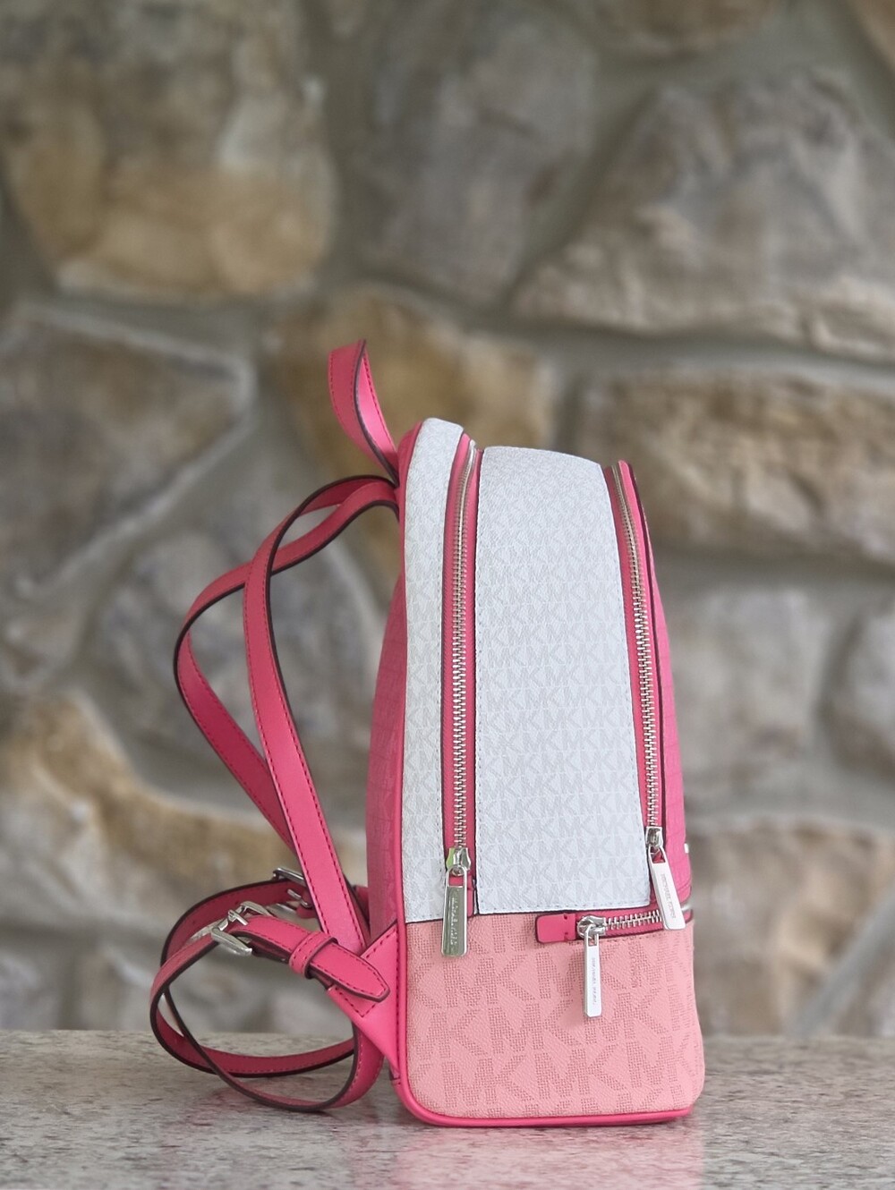 Michael Kors Rhea Medium Color-Block Logo PIink Backpack - Picture 2 of 9